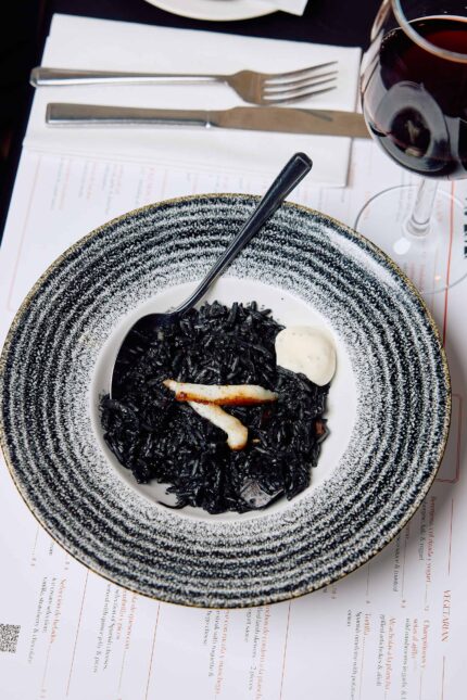 Black ink octopus rice Mayfair restaurant speciality