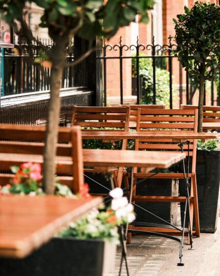 Outside terrace al fresco dining tapas wine bar Hyde Park corner Mayfair