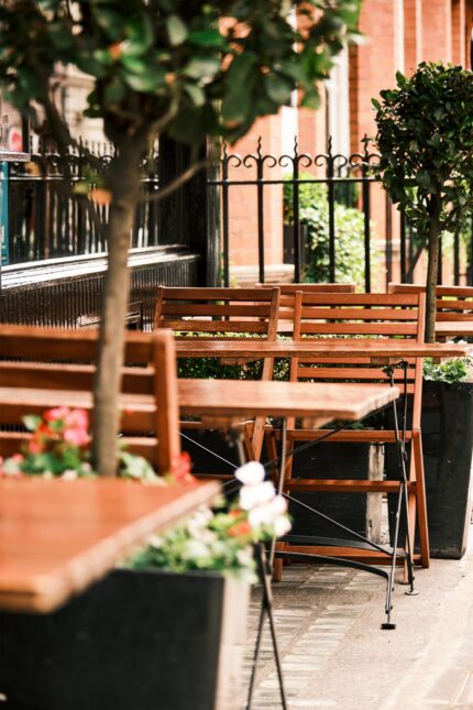 Outside terrace al fresco dining tapas wine bar Hyde Park corner Mayfair