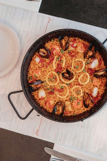 Seafood paella marinara classic Spanish dish served in London